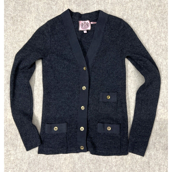 Juicy Couture Womens Small 100% Merino Wool Cardigan Charcoal Grey sweater top - Picture 1 of 6